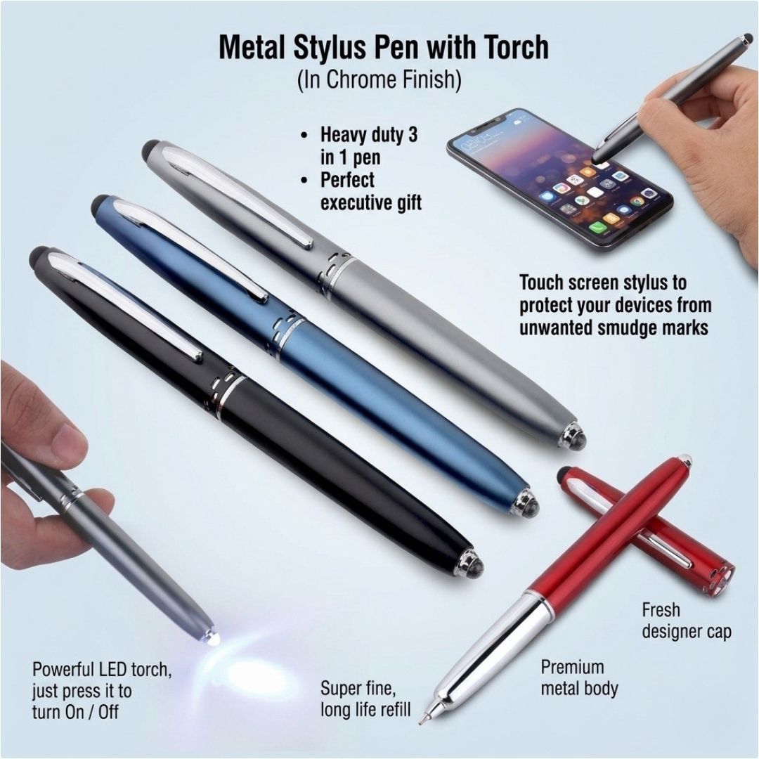 3 in 1 Metal Stylus Pen with Torch for Corporate Gifts
